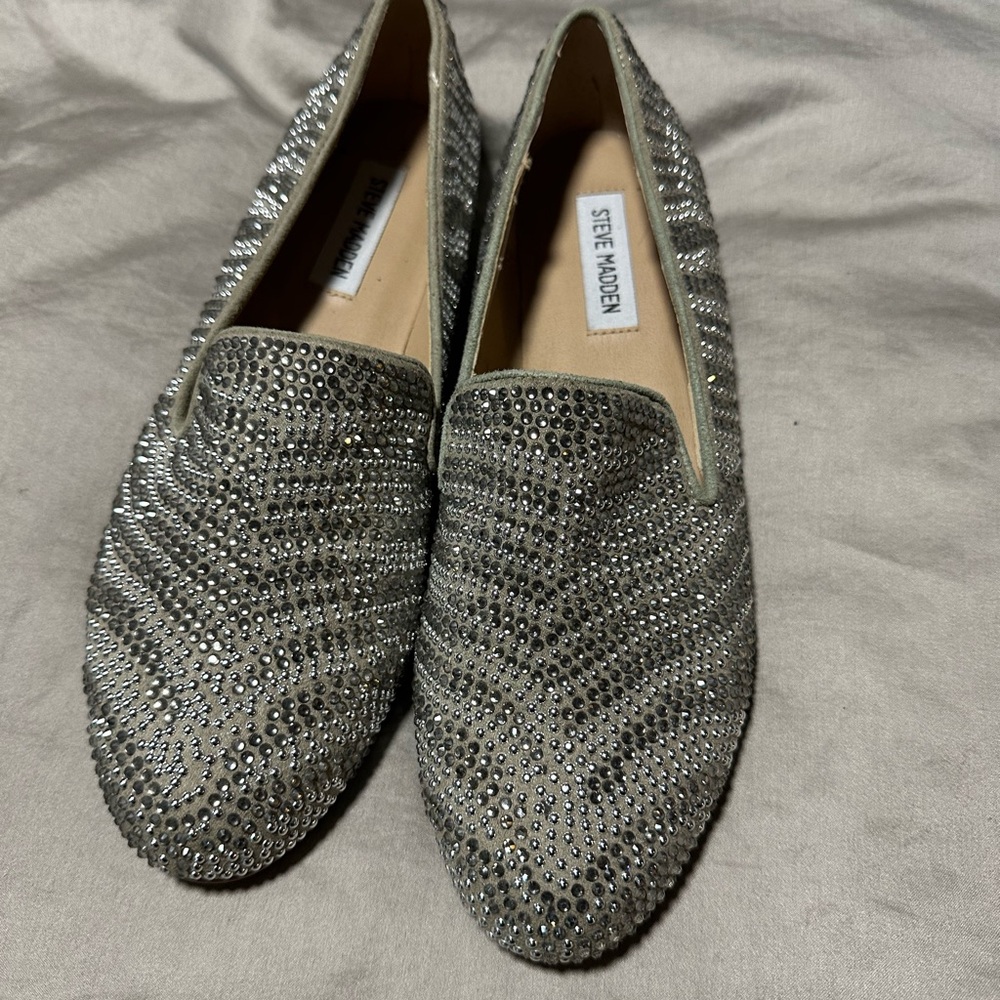 Steve Madden Silver Crystal-Studded Women's Loafers